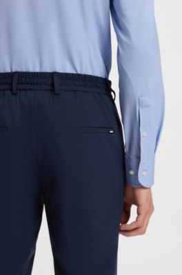 Slim-fit shirt in structured performance-stretch jersey, Blue