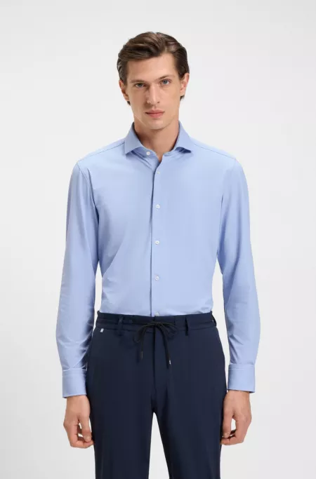 Slim-fit shirt in structured performance-stretch jersey