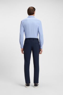 Camisa slim fit en punto t&eacute;cnico el&aacute;stico con estructura, Azul