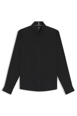 Regular-fit shirt in cotton-blend flannel, Black