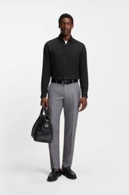 Camisa regular fit en franela de algod&oacute;n, Negro