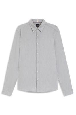 Regular-fit shirt in cotton-blend flannel, Light Grey