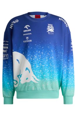 Sweat de supporter en molleton de coton avec logo sp&eacute;cial, Bleu