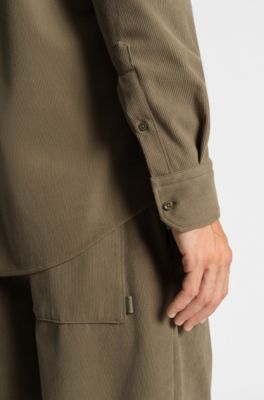 Camisa regular fit en pana fina, Marr&oacute;n claro