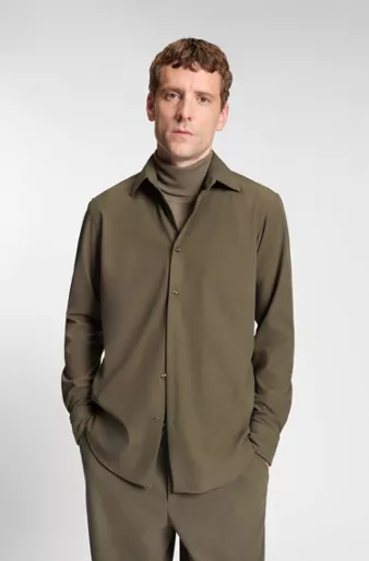 Regular-fit shirt in baby corduroy, Light Brown