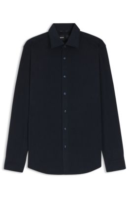 Camisa regular fit en pana fina, Azul oscuro