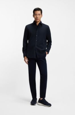 Camisa regular fit en pana fina, Azul oscuro