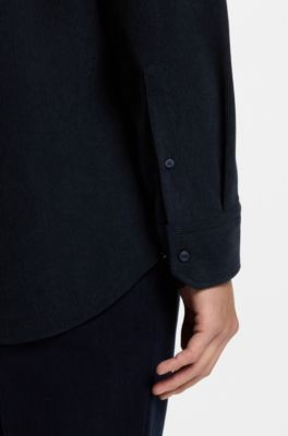 Camisa regular fit en pana fina, Azul oscuro