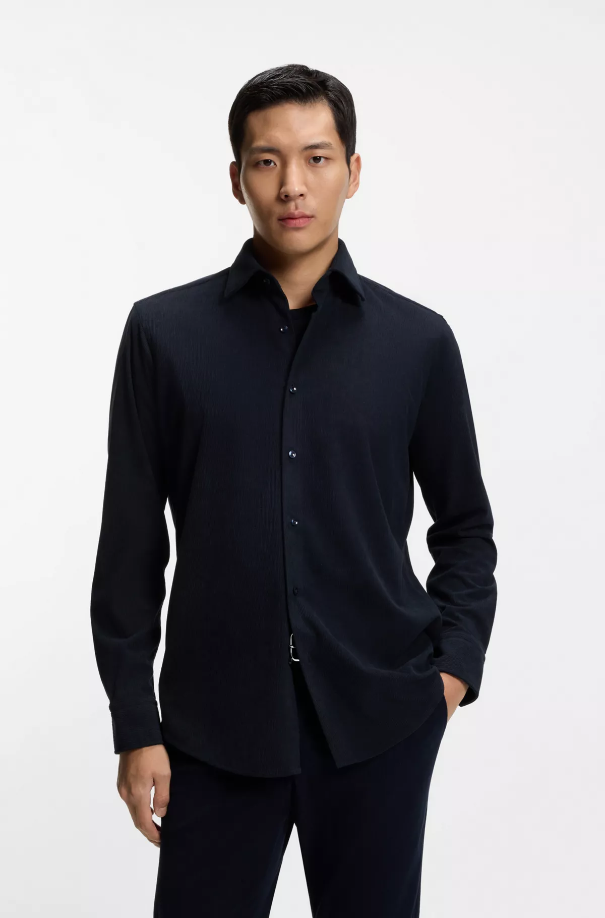 Regular-fit shirt in baby corduroy, Dark Blue