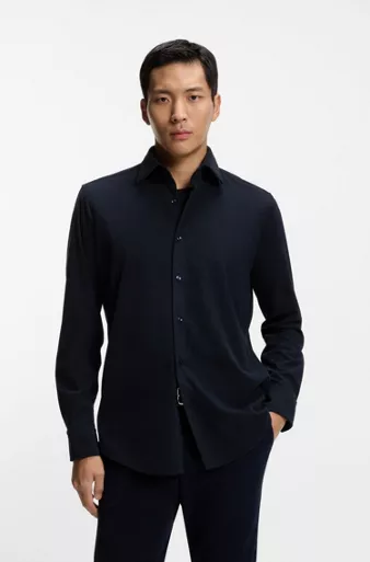 Regular-fit shirt in baby corduroy, Dark Blue