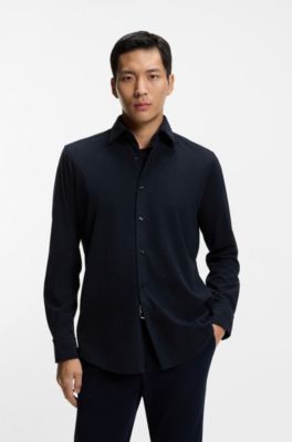 Camisa regular fit en pana fina, Azul oscuro