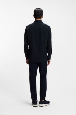 Camisa regular fit en pana fina, Azul oscuro