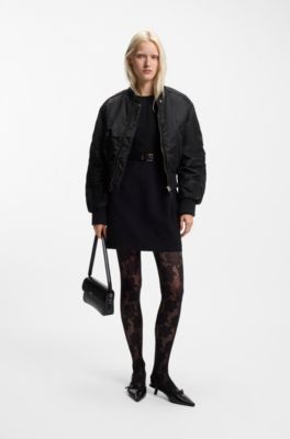 Ruched-detail bomber jacket with water-repellent finish, Black