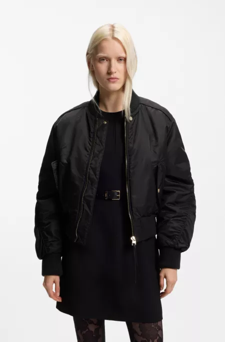 Ruched-detail bomber jacket with water-repellent finish