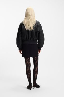 Ruched-detail bomber jacket with water-repellent finish, Black