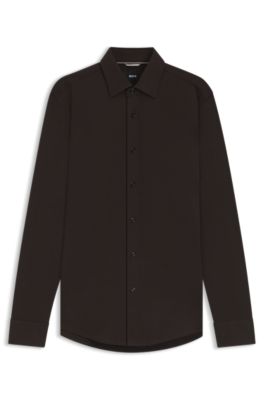 Slim-fit shirt in mercerised cotton, Dark Brown