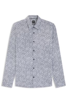 Camisa slim fit de algod&oacute;n estampado, Azul oscuro