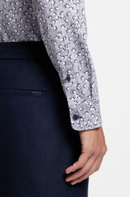 Printed slim-fit shirt in a cotton blend, Dark Blue