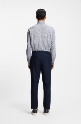 Printed slim-fit shirt in a cotton blend, Dark Blue