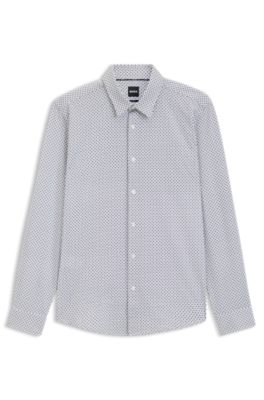 Chemise Slim en coton m&eacute;lang&eacute; imprim&eacute;, Bleu fonc&eacute;