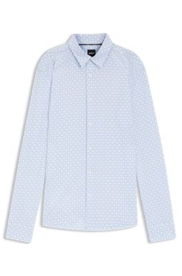 Camisa slim fit de algod&oacute;n estampado, Celeste