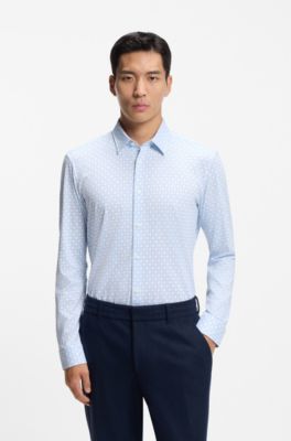 Camisa slim fit de algod&oacute;n estampado, Celeste