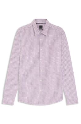 Printed slim-fit shirt in a cotton blend, Dark Red