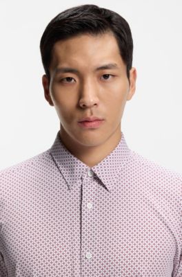 Camisa slim fit de algod&oacute;n estampado, Rojo oscuro