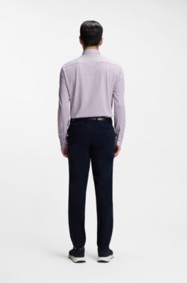 Printed slim-fit shirt in a cotton blend, Dark Red