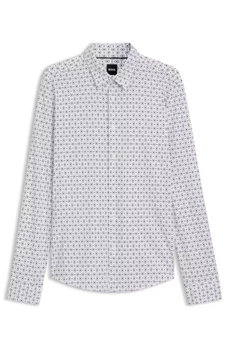Printed slim-fit shirt in Italian performance-stretch jersey