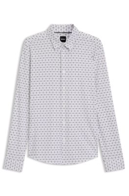 Printed slim-fit shirt in Italian performance-stretch jersey, Patterned