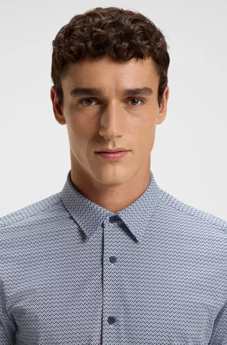 Printed slim-fit shirt in Italian performance-stretch jersey