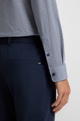Camisa slim fit en punto t&eacute;cnico el&aacute;stico estampado hecho en Italia, Azul oscuro