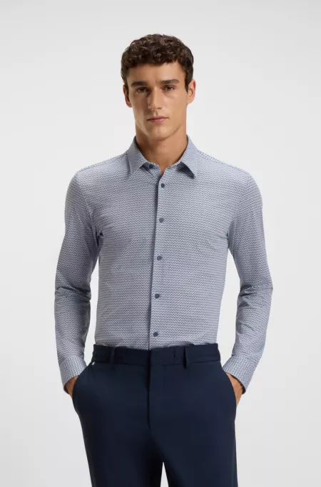Printed slim-fit shirt in Italian performance-stretch jersey