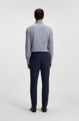 Camisa slim fit en punto t&eacute;cnico el&aacute;stico estampado hecho en Italia, Azul oscuro