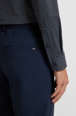 Camisa slim fit en punto t&eacute;cnico el&aacute;stico estampado hecho en Italia, Azul oscuro