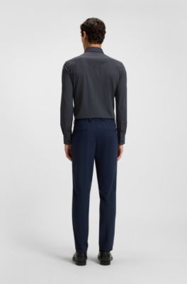Camisa slim fit en punto t&eacute;cnico el&aacute;stico estampado hecho en Italia, Azul oscuro