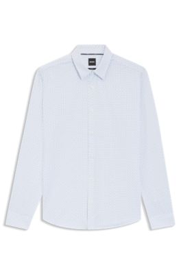 Printed slim-fit shirt in Italian performance-stretch jersey, Light Blue