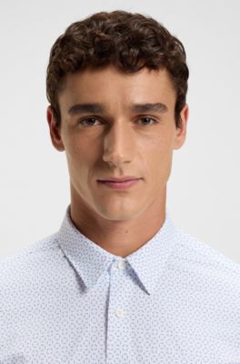 Camisa slim fit en punto t&eacute;cnico el&aacute;stico estampado hecho en Italia, Celeste