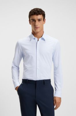 Printed slim-fit shirt in Italian performance-stretch jersey, Light Blue