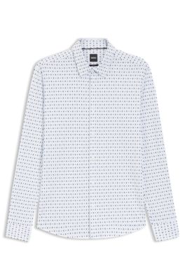 Camisa slim fit en punto t&eacute;cnico el&aacute;stico estampado hecho en Italia, Celeste