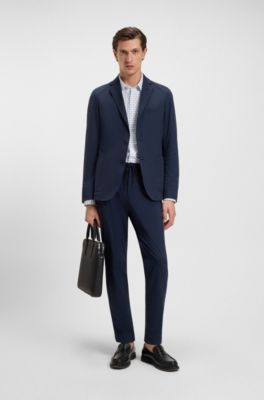 Printed slim-fit shirt in Italian performance-stretch jersey, Light Blue