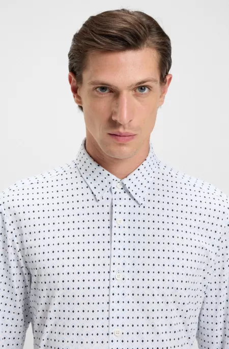 Printed slim-fit shirt in Italian performance-stretch jersey