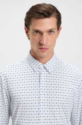Camisa slim fit en punto t&eacute;cnico el&aacute;stico estampado hecho en Italia, Celeste