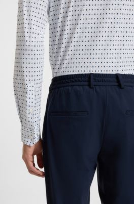 Printed slim-fit shirt in Italian performance-stretch jersey, Light Blue