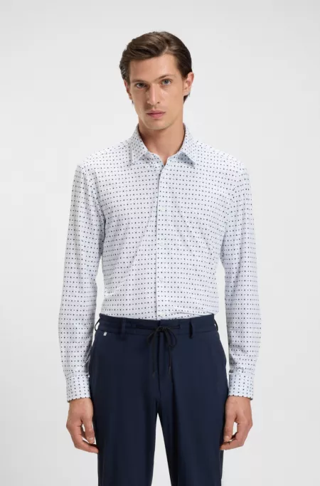 Printed slim-fit shirt in Italian performance-stretch jersey
