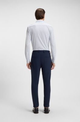 Camisa slim fit en punto t&eacute;cnico el&aacute;stico estampado hecho en Italia, Celeste