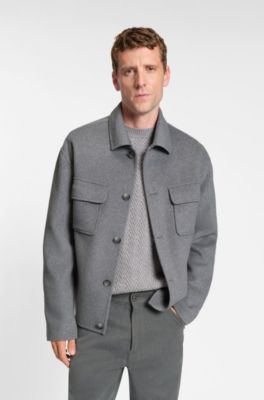 Chaqueta relaxed fit en mezcla de lana jaspeada, Gris claro