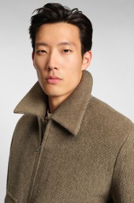 Relaxed-fit jacket in a herringbone-patterned alpaca blend, Light Brown