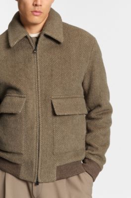 Relaxed-fit jacket in a herringbone-patterned alpaca blend, Light Brown
